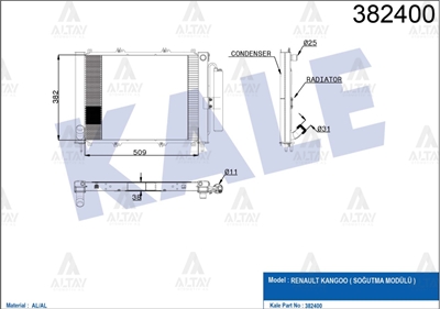 Renault Kangoo Su Radyatörü 1998-2008 Radyatör Su+klıma OEM 8200732379 Renault Kangoo Su Radyatörü 1998-2008 Radyatör Su+klıma OEM 8200732379